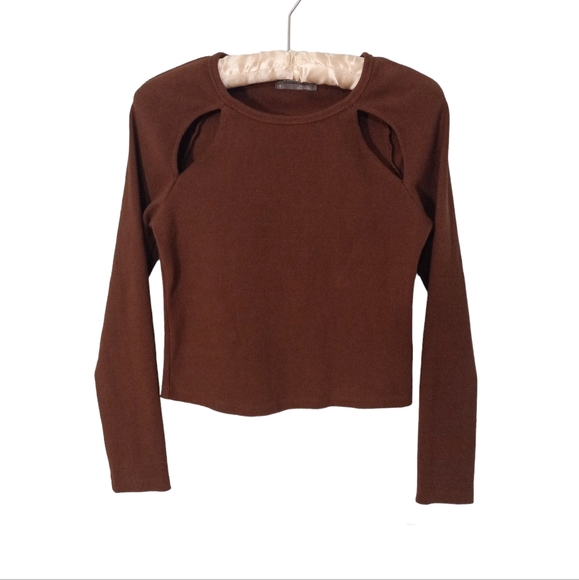 Anthropologie Ribbed Shoulder Cutout Detail Long Sleeved Top | Small - Picture 2 of 6